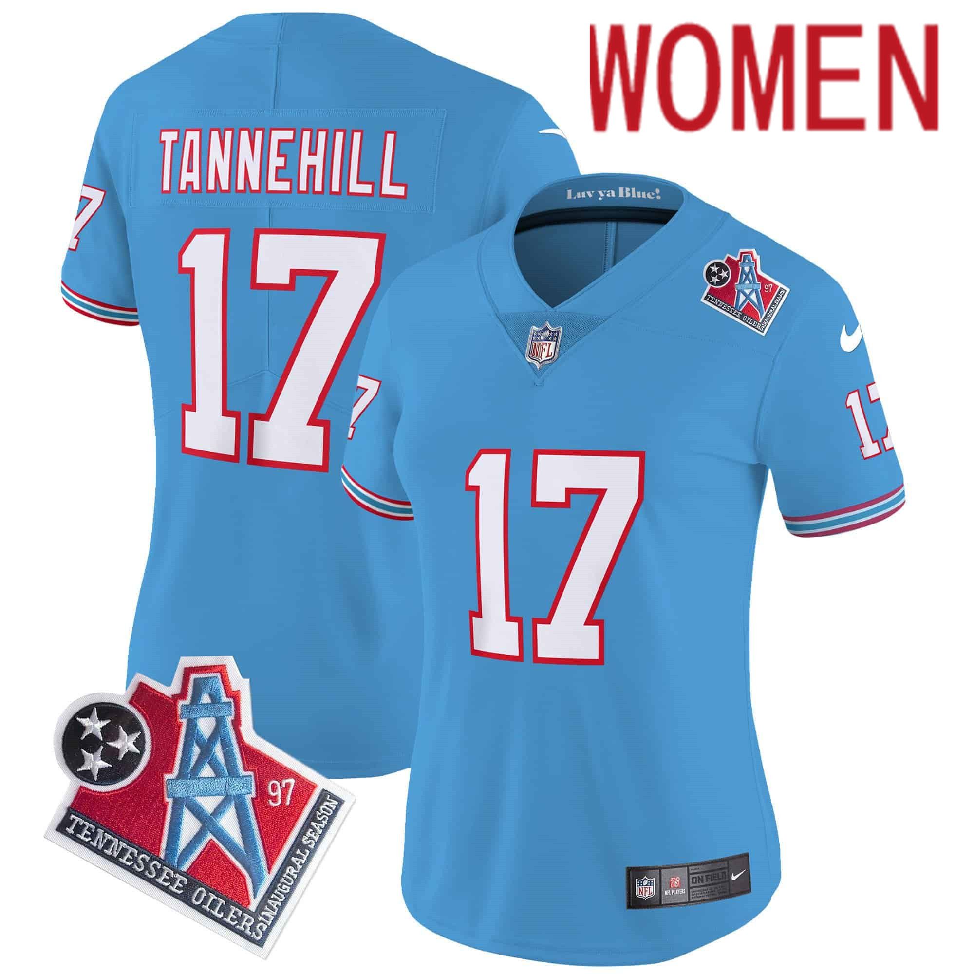 Women Tennessee Titans #17 Tannehill Light Blue 1997 Throwback 2024 Nike Limited Vapor NFL Jersey->women nfl jersey->Women Jersey